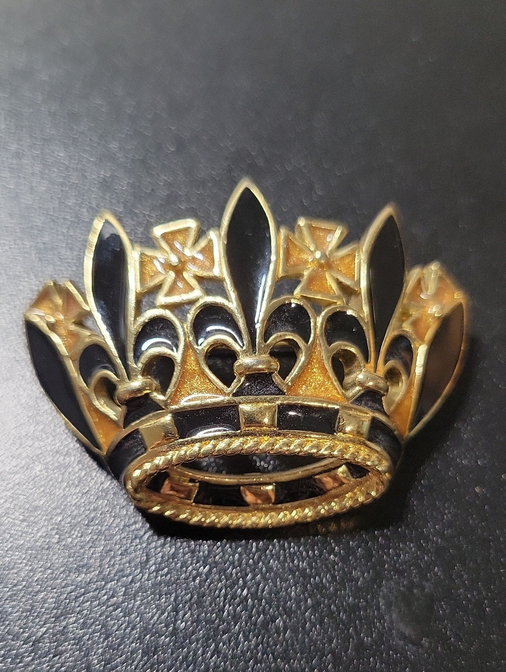 Vintage Trifari Gold Tone and Black Crown Lapel Pin
